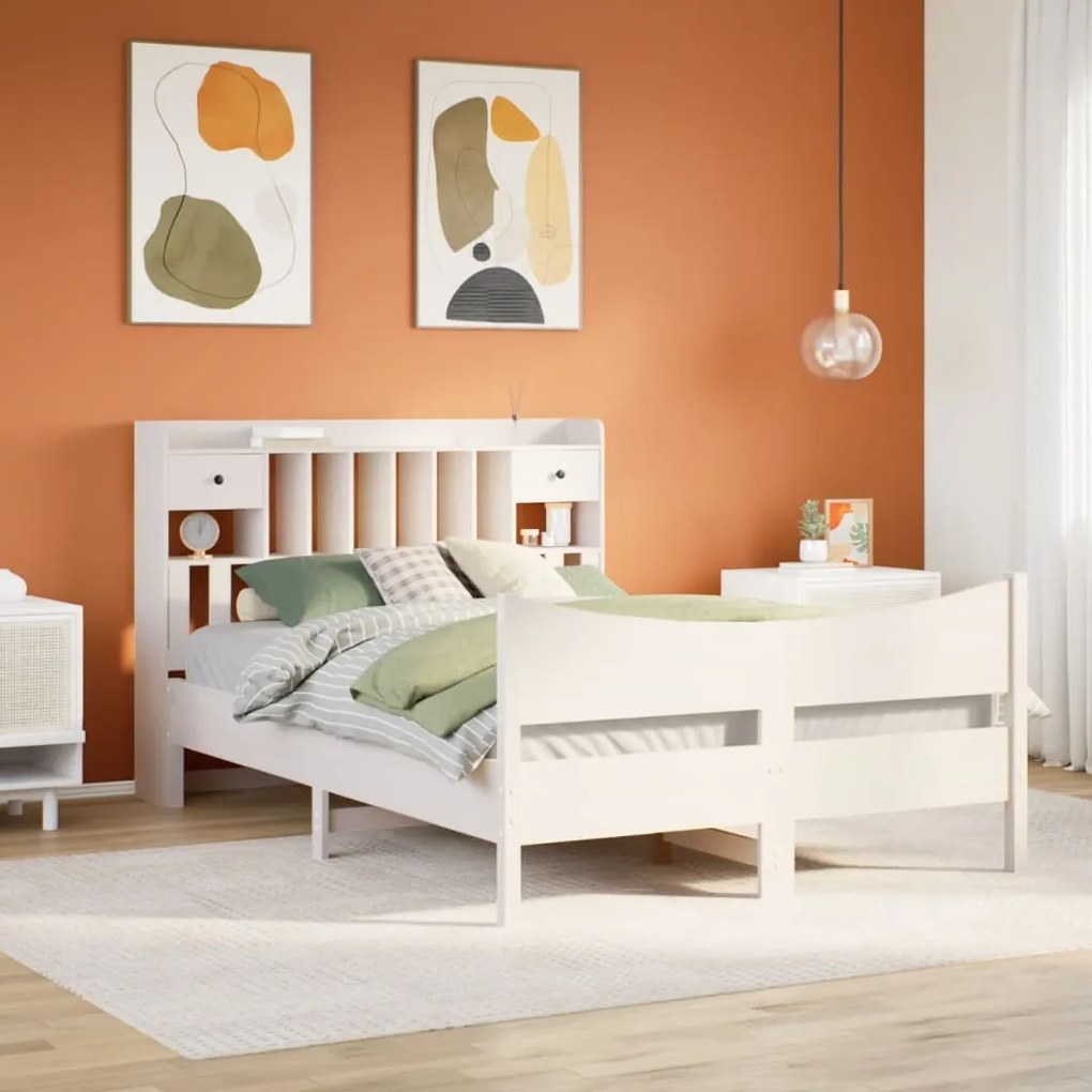 3323375 vidaXL Рамка за легло без матрак, бял, 150x200 см, бор масив