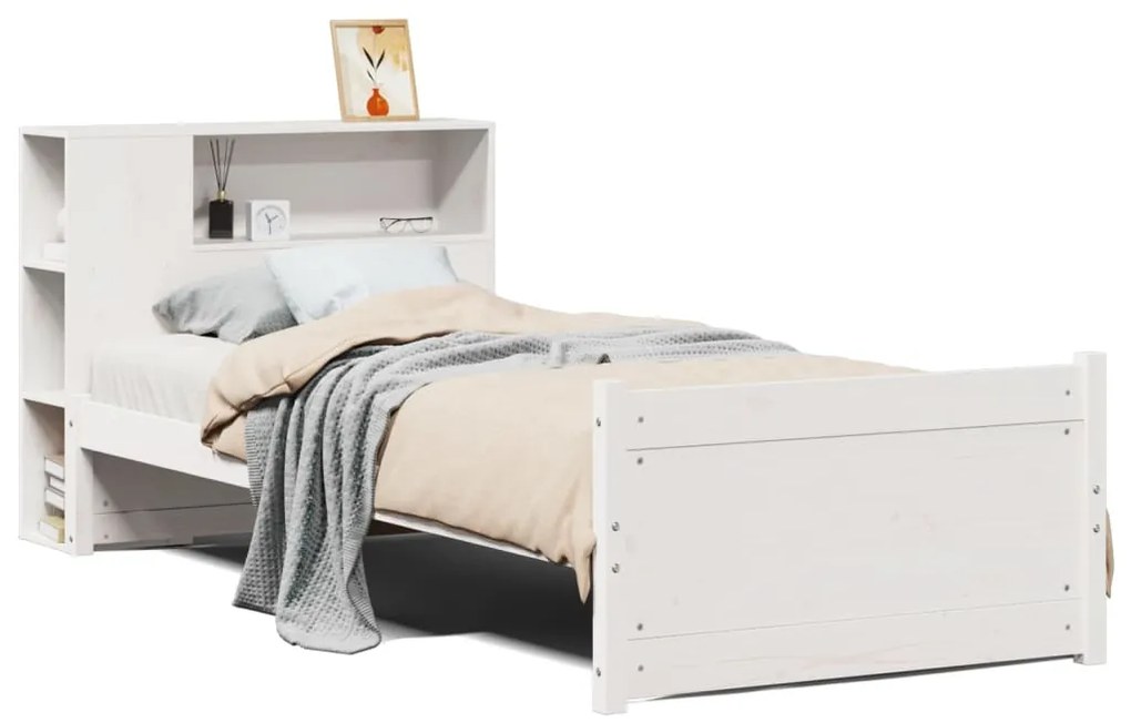 3322452 vidaXL Легло с етажерка за книги, без матрак, 90x200 см, бор масив