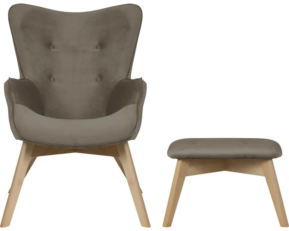 Светлокафяв кадифен фотьойл с табуретка Niko – Ropez