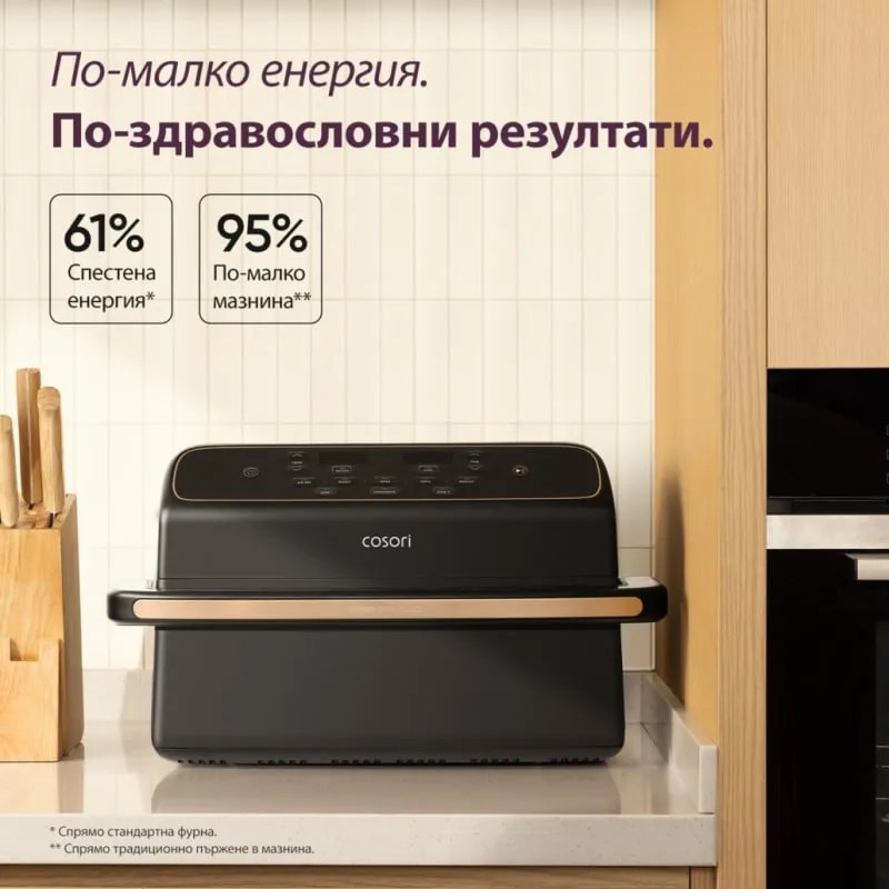 Фритюрник с горещ въздух Cosori Dual Blaze TwinFry Compact CAF-TF801, 2700W, 8.6 л, 35-240°C, 5 програми, Керамично покритие, Синхронизация, Черен/розово злато