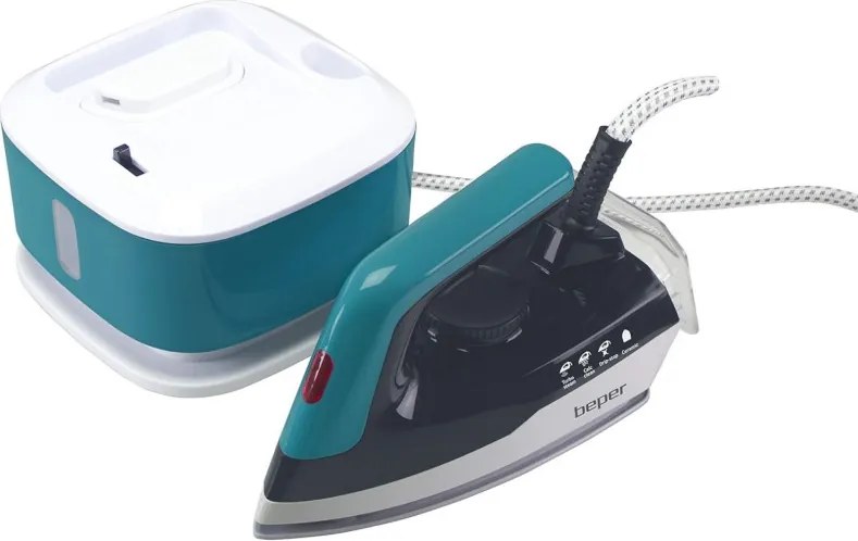 Ютия Beper P204CAL200, 2250W, Керамична плоча, Термостат, Филтър, Непрекъснат цикъл, Бял/синьозелен