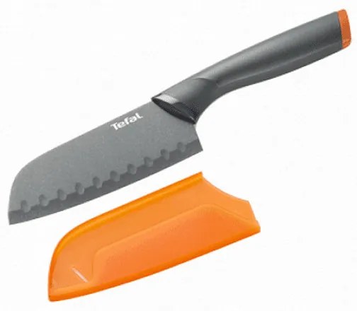 Сантоку нож Tefal Fresh Kitchen K1220104, 12 см, Титаниево покритие, Предпазител на острието, Ергономична дръжка, Сив