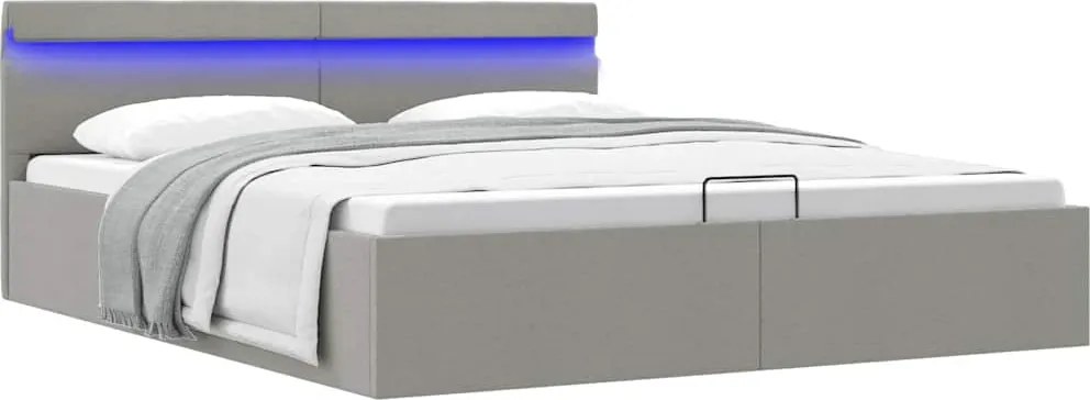 285611 vidaXL Легло с повдигащ механизъм и LED светлосиво текстил 180x200 см
