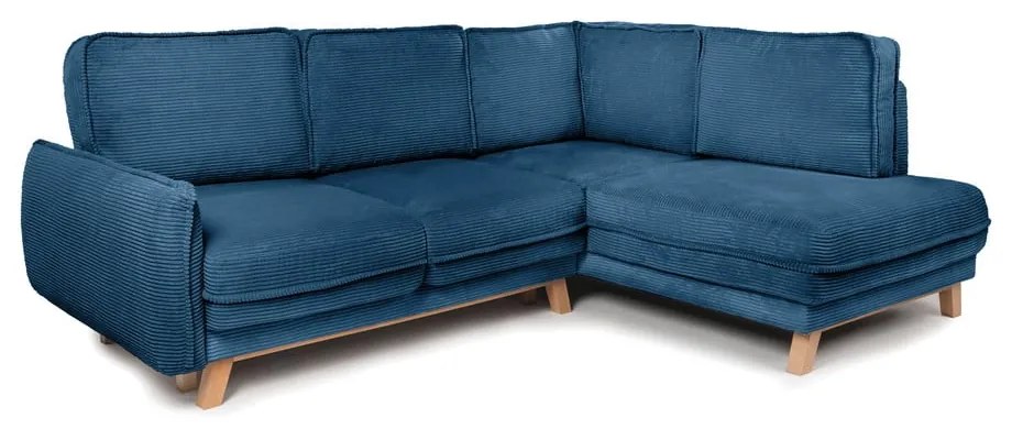 Син сгъваем ъглов диван от рипсено кадифе (десен ъгъл) Tori – Bonami Selection