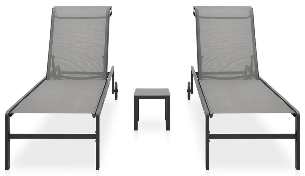 316828 vidaXL Шезлонги, 2 бр, с масичка, textilene и стомана