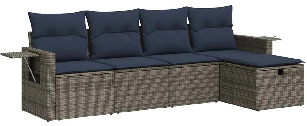 3325467 vidaXL Градински комплект с възглавници, 5 части, сив полиратан