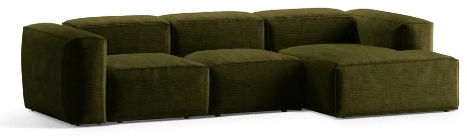 Зелен ъглов диван от рипсено кадифе (десен ъгъл) Bergamo – Cosmopolitan Design