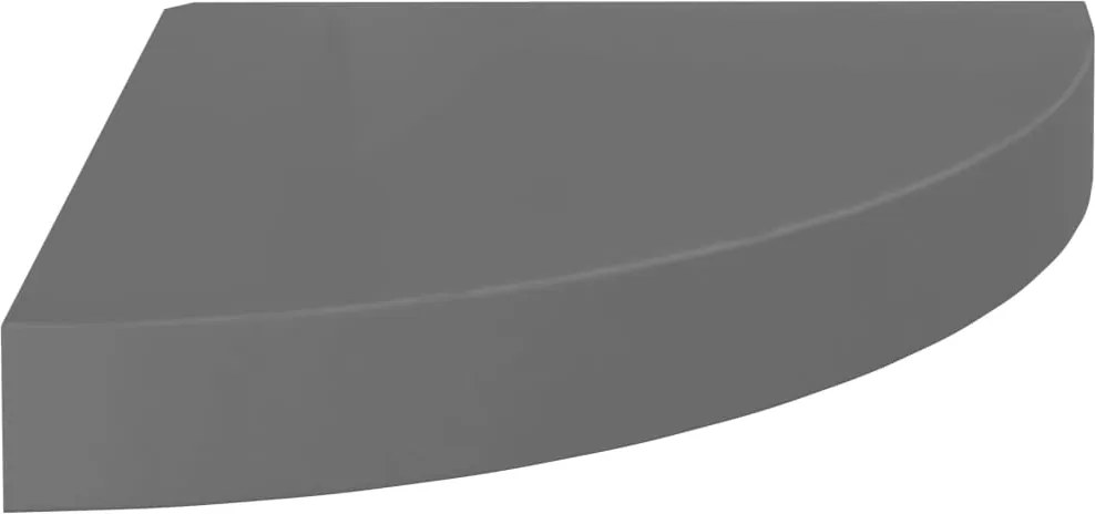 323892 vidaXL Окачен ъглов рафт, сив гланц, 25x25x3,8 см, МДФ