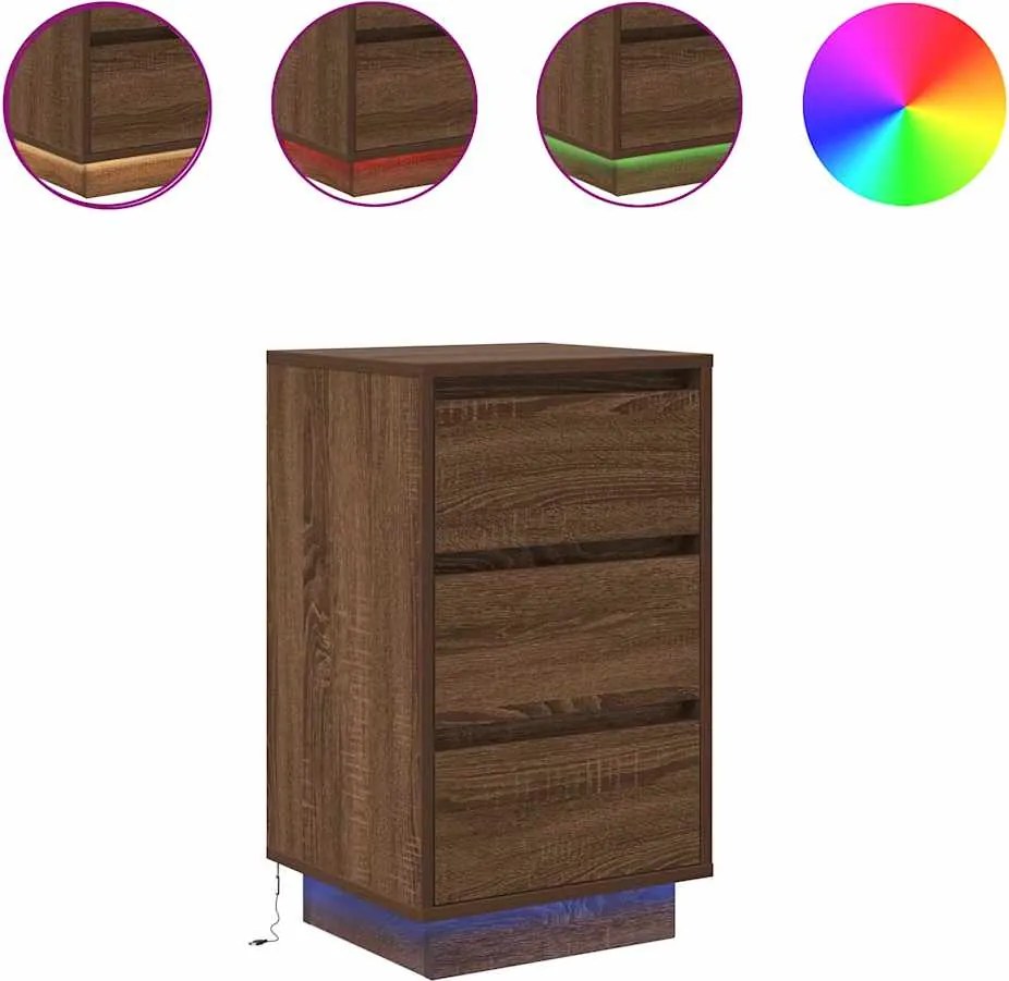 861307 vidaXL Нощен шкаф с LED осветление Кафяв дъб 38x34x65 cm
