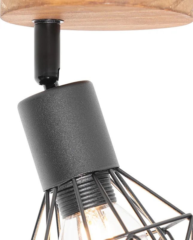 Индустриален прожектор черен с дървен шарнир и наклонен - Mosh