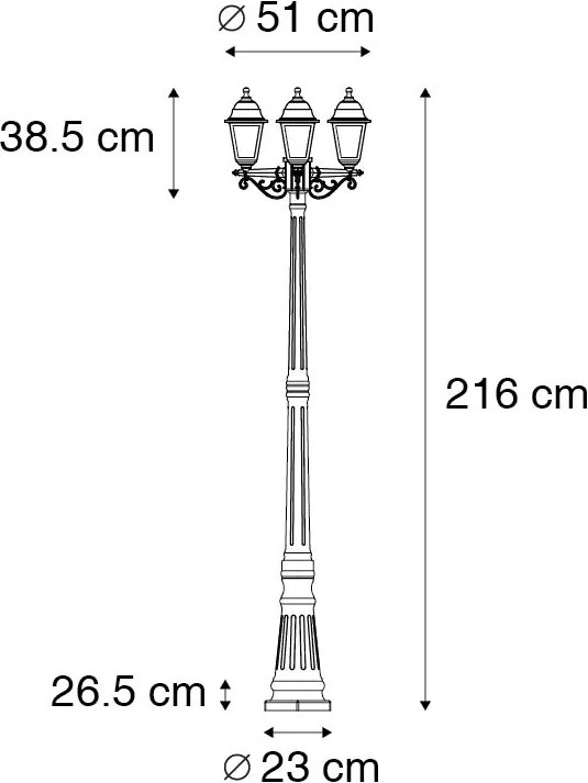 Класическа фенери черна 3 лампи IP44 - Capital