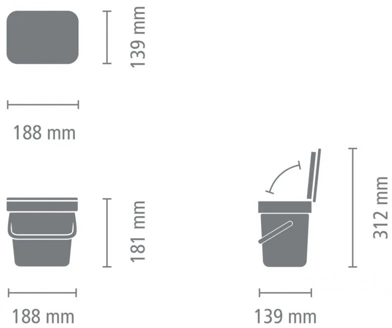 Кош за разделно събиране на боклук Brabantia Sort&Go 1003229, 3 л, Дръжка, Възможност за стенен монтаж, Тъмнозелен