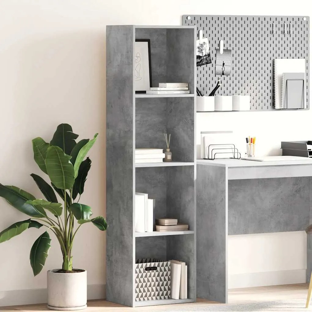 857879 vidaXL Библиотека, бетонно сива, 40x30x152 см, инженерно дърво