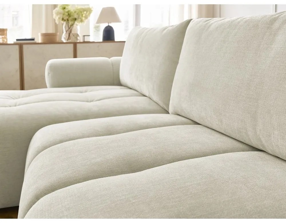 Бежов сгъваем/с място за съхранение ъглов диван (ляв ъгъл) Fuji – Bobochic Paris