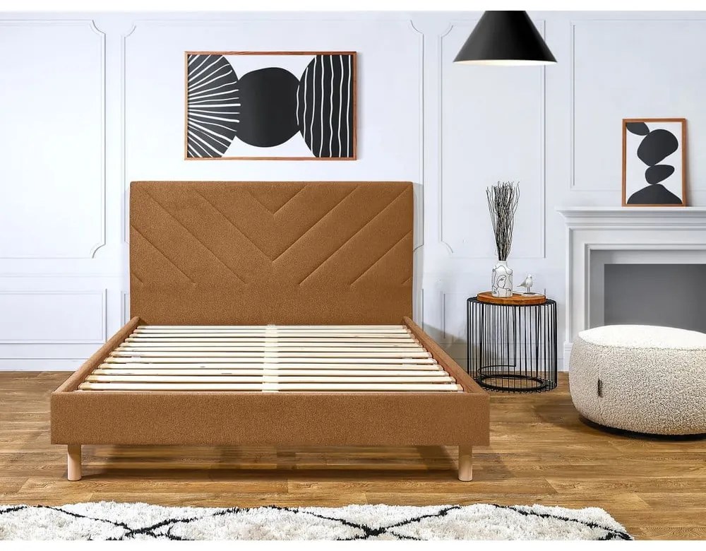 Оранжево тапицирано двойно легло с включена подматрачна рамка 160x200 cm Romane – Bobochic Paris