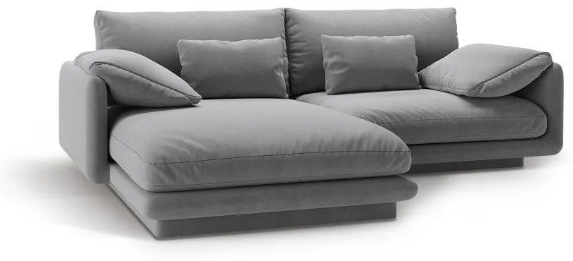 Светлосив кадифен ъглов диван (ляв ъгъл) Torino – Micadoni