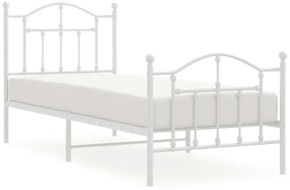 353499 vidaXL Метална рамка за легло с горна и долна табла, бяла, 90x200 см