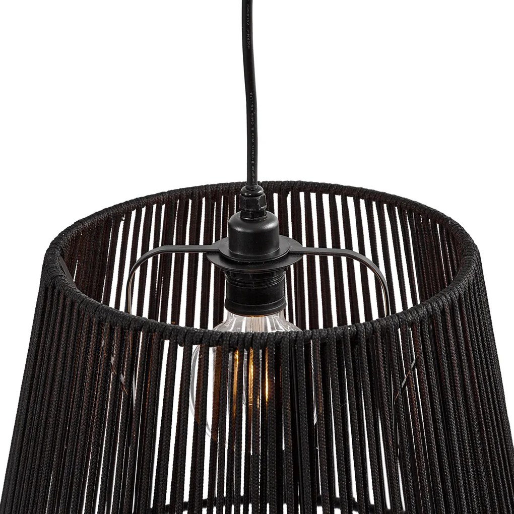 Външна висяща лампа черна с черен въжен абажур 3 светлини IP44 - Cava Jayla