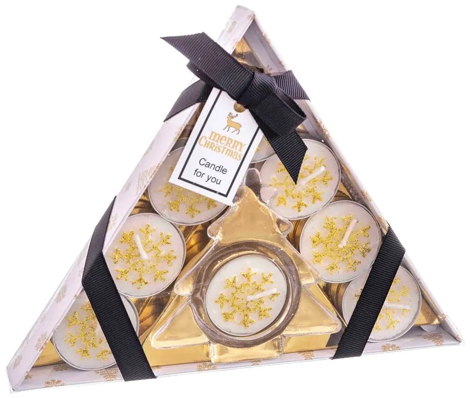 Чаена комплект свещи и свещник 8 бр. с коледен мотив – Casa Selección