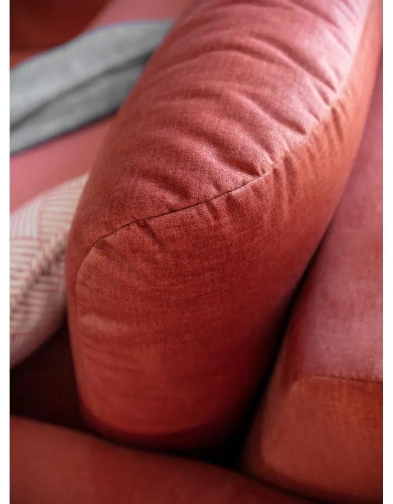 Ъглов диван от коралово червено кадифе с подложка за крака, ляв ъгъл Cosy Claire - Miuform