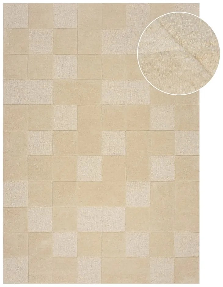 Бежов ръчно изработен вълнен килим 300x400 cm Checkerboard – Flair Rugs