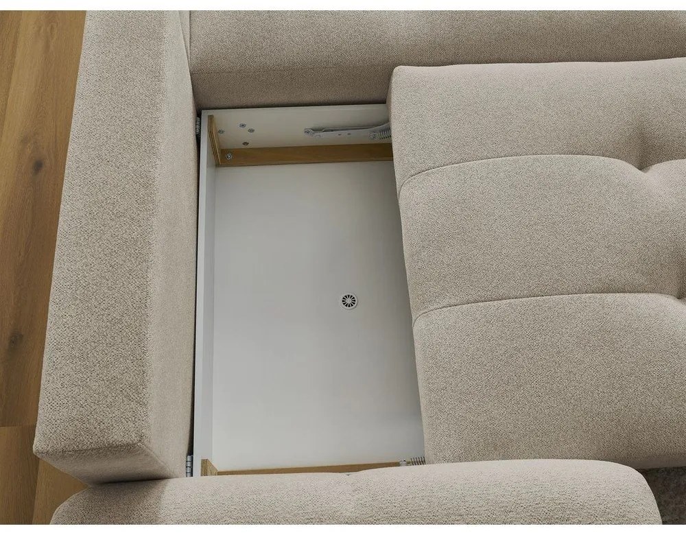 Бежов шенилов сгъваем/с място за съхранение ъглов диван (десен ъгъл) Roxelane – Bobochic Paris