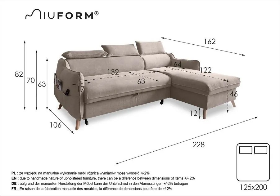 Тъмносин кадифен ъглов диван (десен ъгъл) Sweet Harmony - Miuform