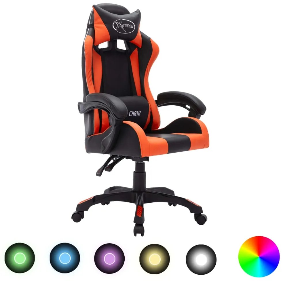 288002 vidaXL Геймърски стол RGB LED оранжево/черно изкуствена кожа