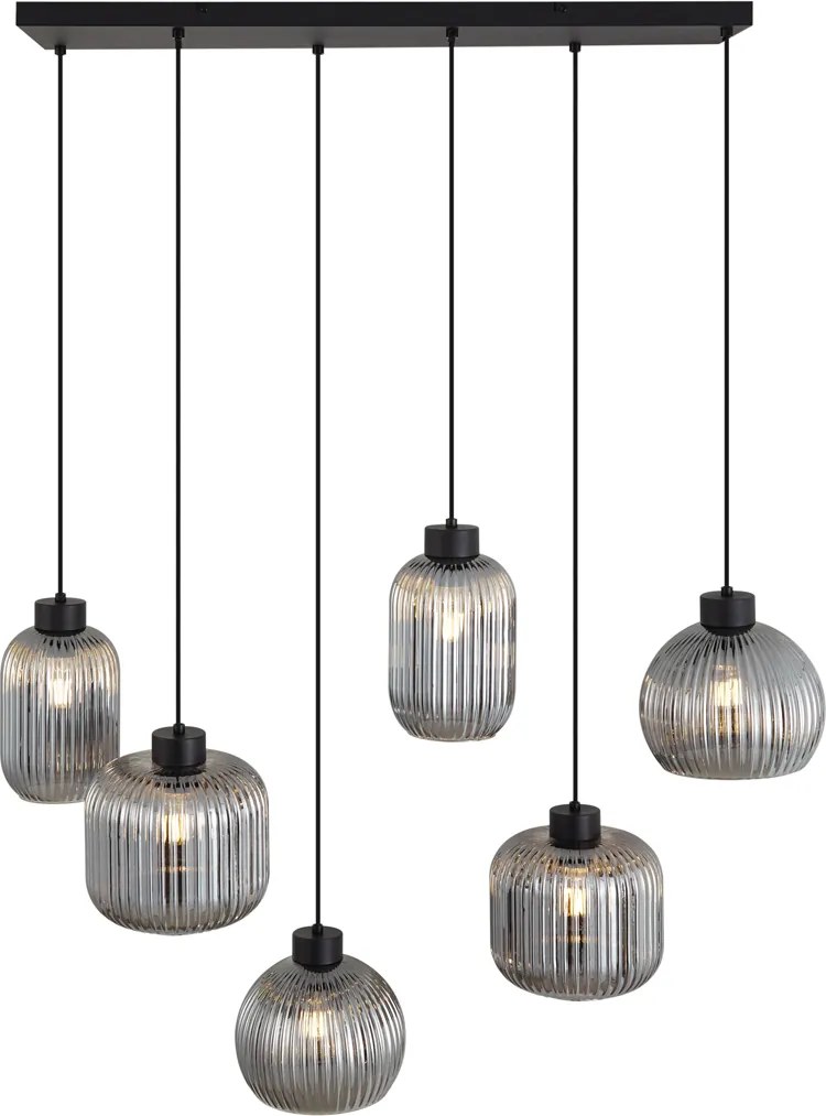 Смарт висяща лампа черна с димно стъкло 6 светлини вкл. WiFi A60 - Ana