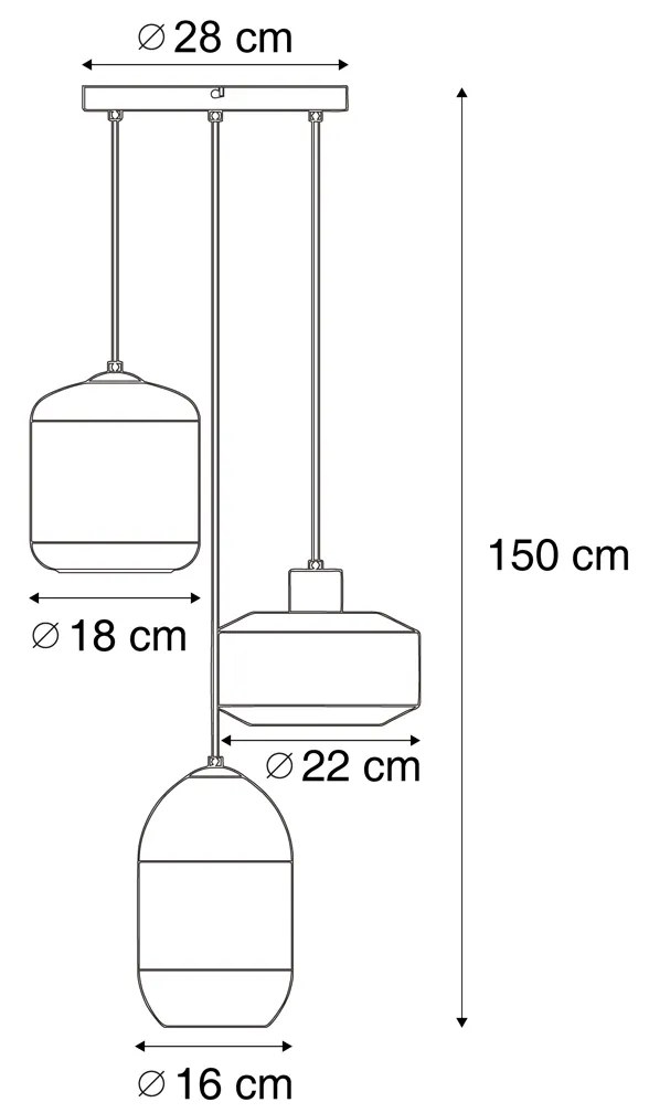 Модерен висящ лампион черен с кехлибарено стъкло 3 светлини - Sheena