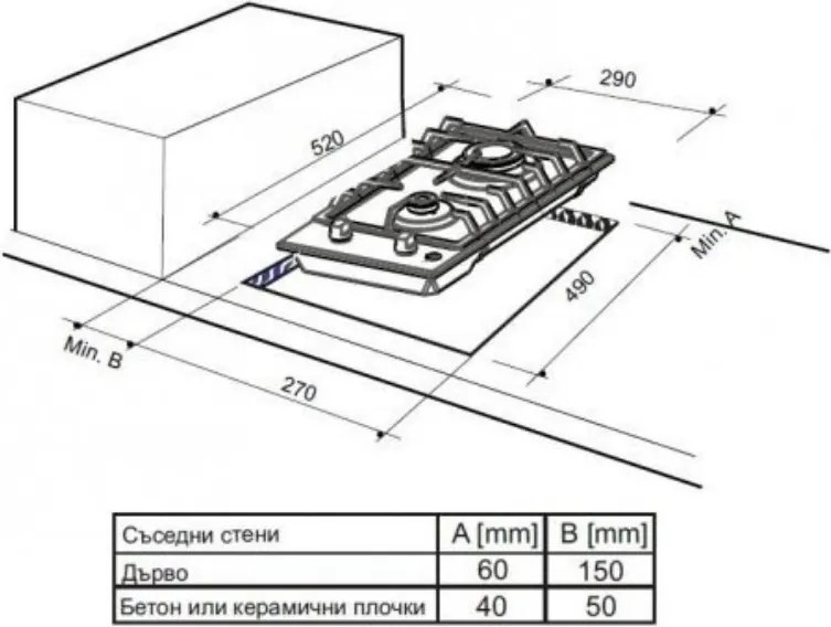 Газов плот за вграждане Finlux FX 320SIX, 3000 W, Две газови дюзи, 500 C, Решетка от чугун, Инокс