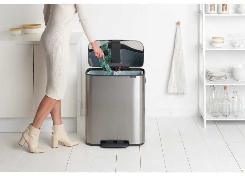 Кош за боклук Brabantia Bo Pedal 1003192, 2x30 л, Плавно затваряне, Противоплъзгаща основа, Устойчив на пръстови отпечатъци, Инокс/мат