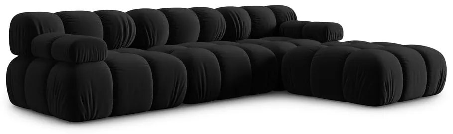 Черен ъглов диван от кадифе Bellis - Micadoni Home