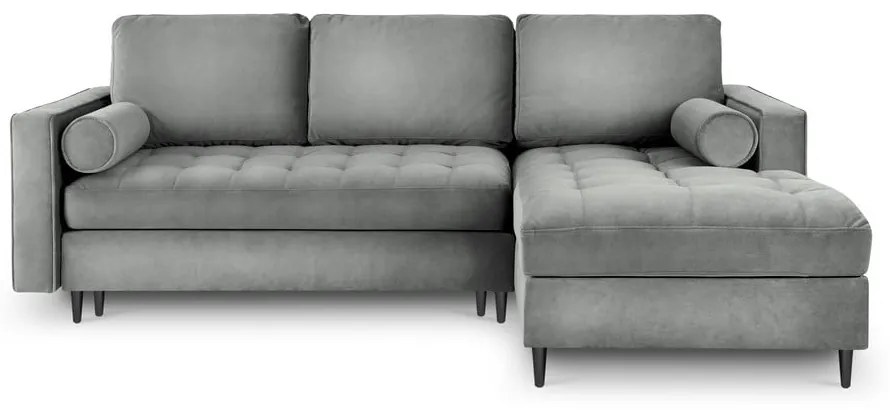 Светлосиво кадифено ъглово канапе, десен ъгъл Santo - Milo Casa