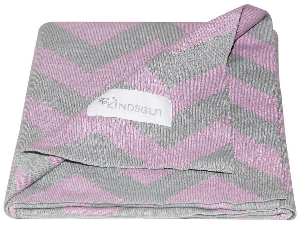 Розово-сиво памучно бебешко одеяло Зигзаг, 80 x 100 cm - Kindsgut