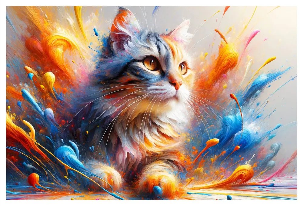 Картина на платно – Коте в цветна експлозия