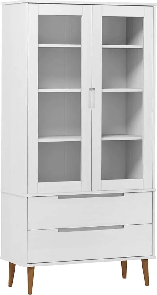350544 vidaXL Шкаф витрина MOLDE, бял, 90x35x175 см, бор масив