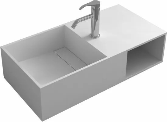 Мивка за баня ICB 8240, стенен монтаж, с отвор за смесител, полимермраморен камък, бял, 80x40x20см