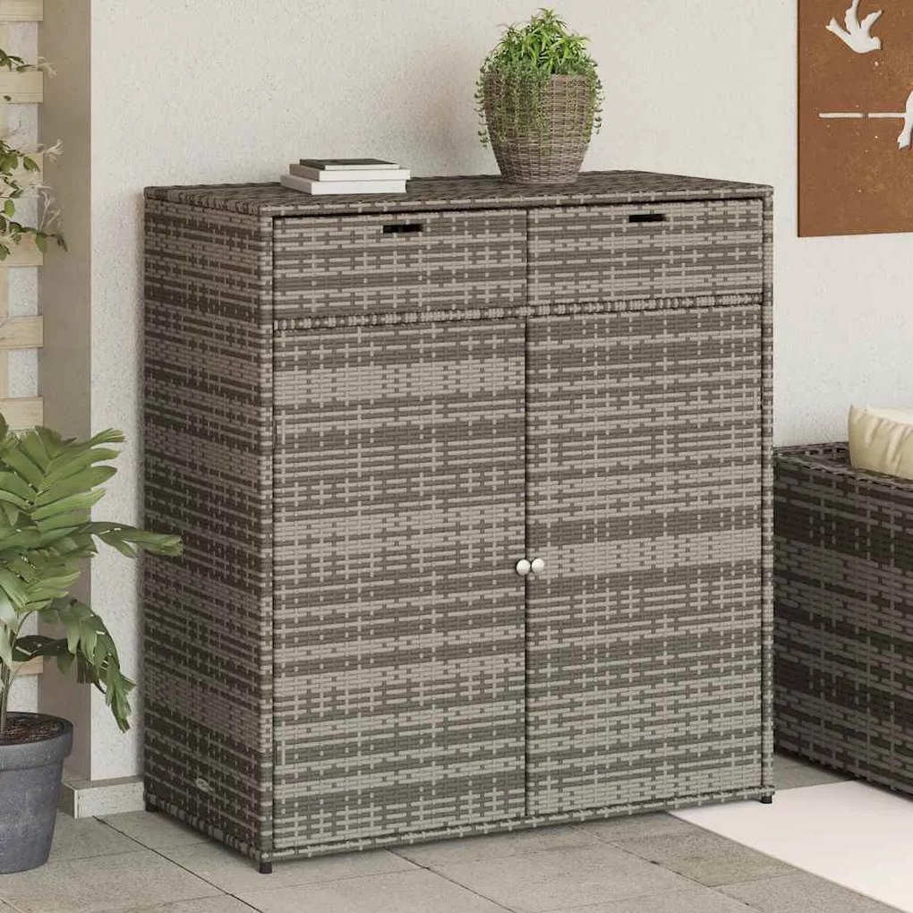 365565 vidaXL Градински шкаф за съхранение, сив, 105x55x113 см, полиратан