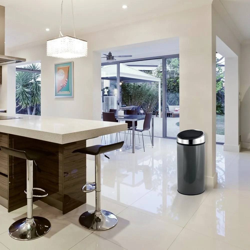 Тъмносиво стоманено кошче за боклук с отваряне с докосване 30 l – MSV