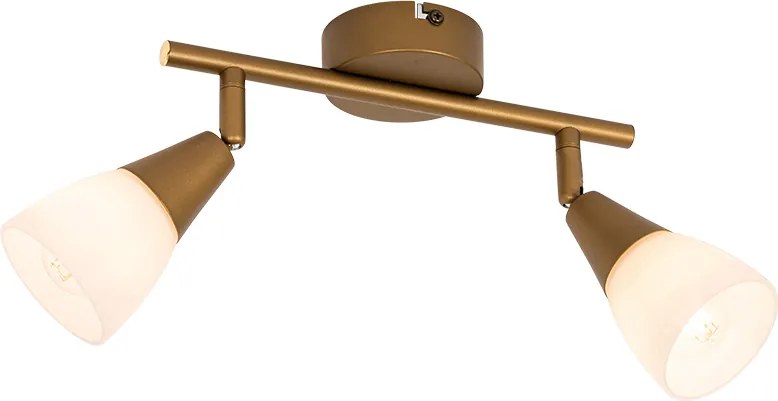 Класически таванен прожектор златен с матово стъкло 2-светлина - Madi