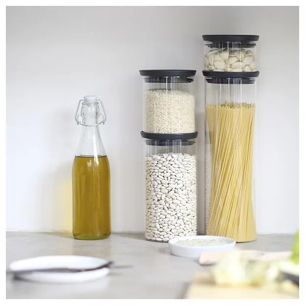 Стъклен буркан Brabantia Stackable 646876, 0.3 л, Плътно затваряне, Подходящ за съдомиялна, Прозрачен/тъмносив