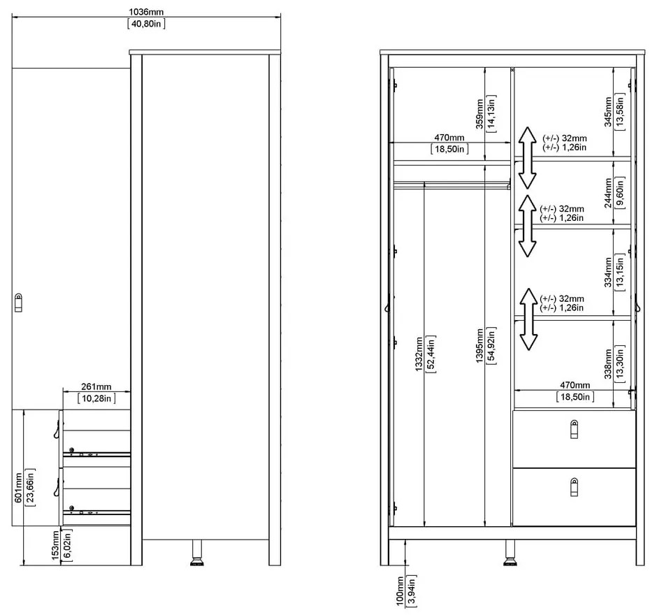 Черен гардероб с огледало 102x199x58 cm Madrid – Tvilum