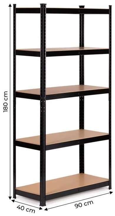 Черен стелаж с 5 рафта 90 x 180 x 40 сm