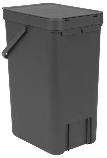 Кош за разделно събиране на боклук Brabantia Sort&Go 648978, 16 л, Дръжка, Възможност за стенен монтаж, Тъмносив