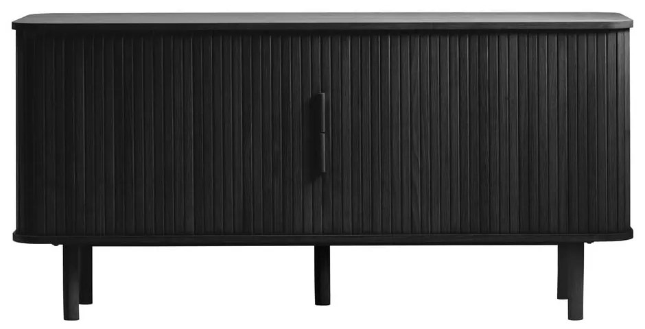 Черен нисък скрин в дъбов декор с плъзгащи се врати 76x160 cm Cavo - Unique Furniture