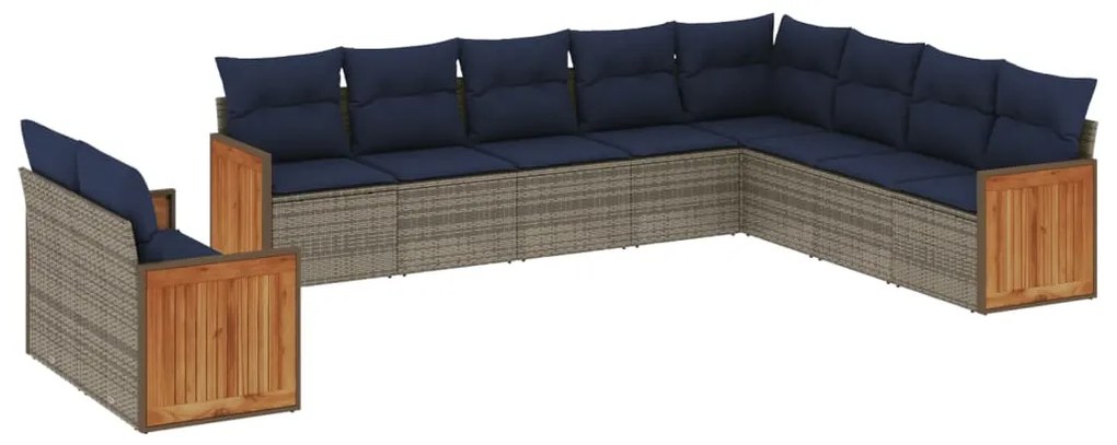 3260199 vidaXL Градински диван с възглавници, 10 части, полиратан, сив