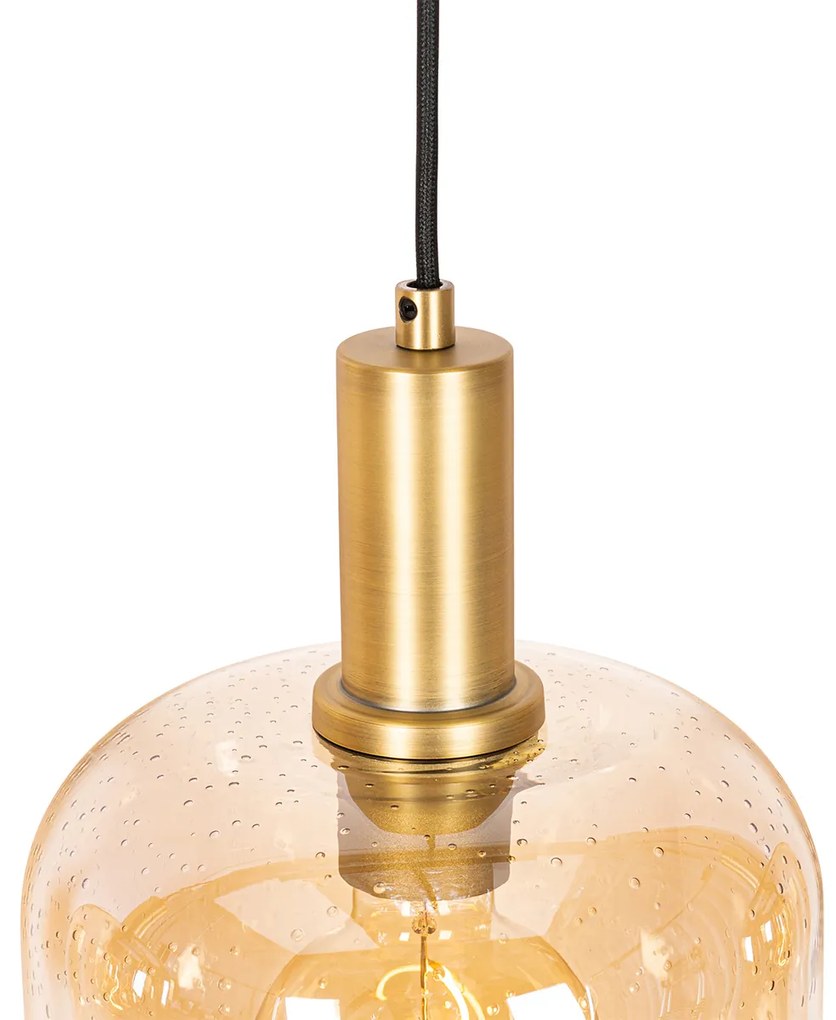 Смарт висяща лампа черна с месинг и кехлибарено стъкло 4 светлини вкл. 4 Wifi G95 - Zuzanna