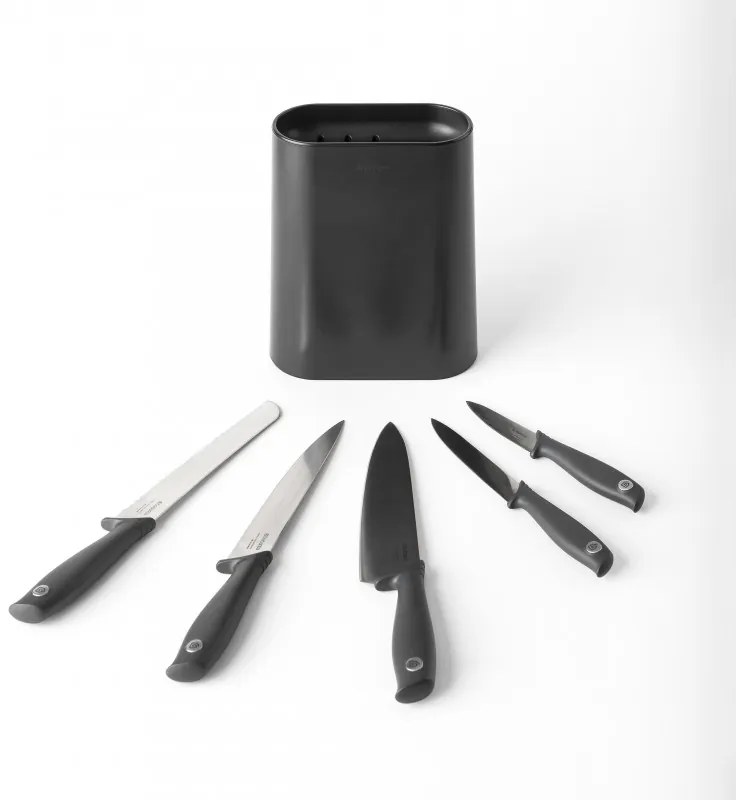 Комплект ножове 5 бр Brabantia Tasty+ 1001177, Закалена стомана, Устойчиви на надраскване и корозия, Тъмносив