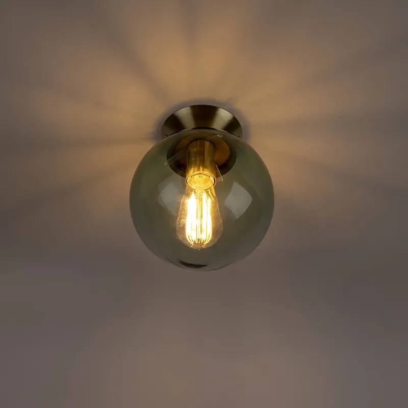 Таванна лампа в стил Арт Деко месинг със зелено стъкло - Pallon